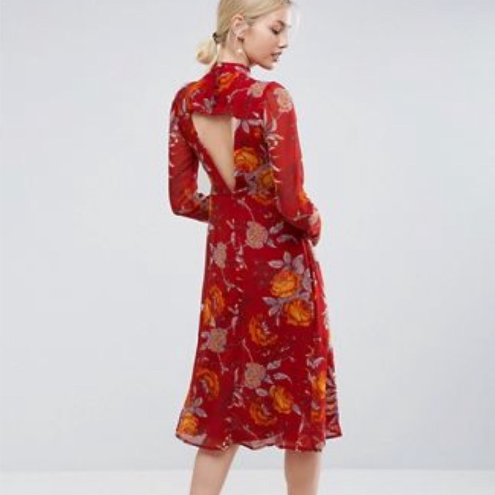 Open Back Floral Midi Dress